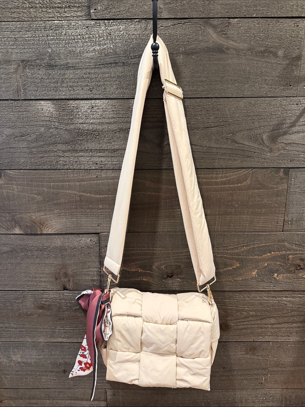 Cream Quilted adjustable Crossbody Bag